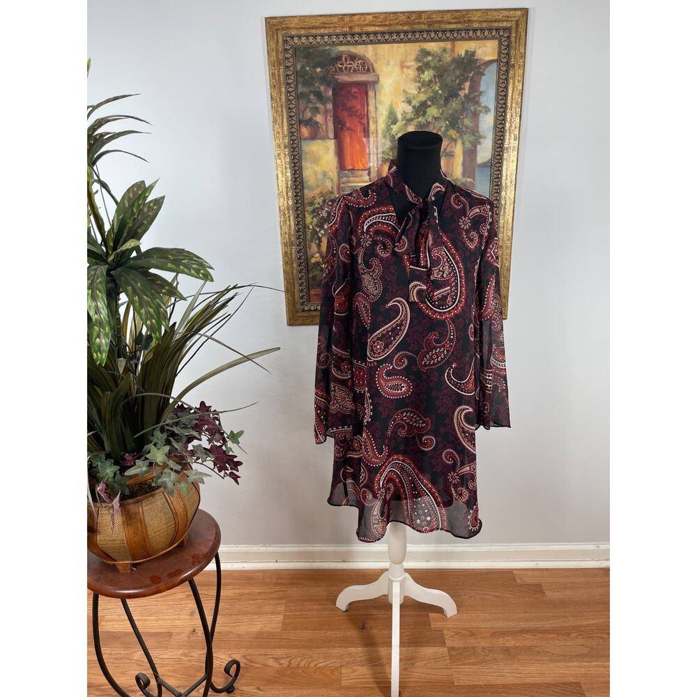 New York & Company Sheath Dress‎ Womens XS Maroon Paisley Whimsigoth Retro Mod